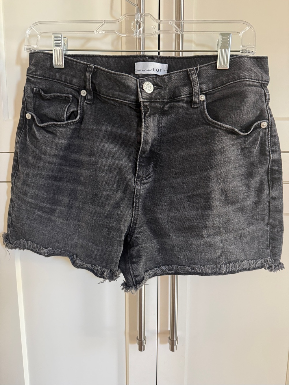 LOFT Black Washed Frayed Hem Denim Shorts